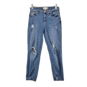 Current/Elliot Straight Leg Crop Jeans Size 26 Midrise Distressed Ripped